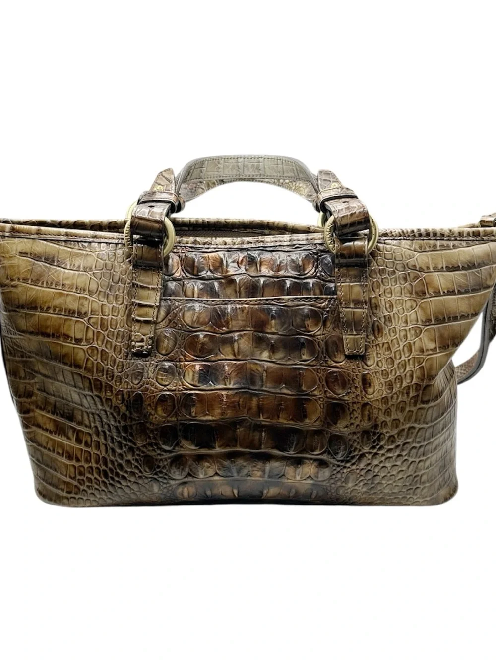 Brahmin Mini Asher Toasted Almond Melbourne Croc Embossed Leather Satchel Bag